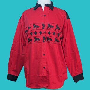 Gordon & James Vintage Women's Red Black Mustang Western Shirt Size L NWT